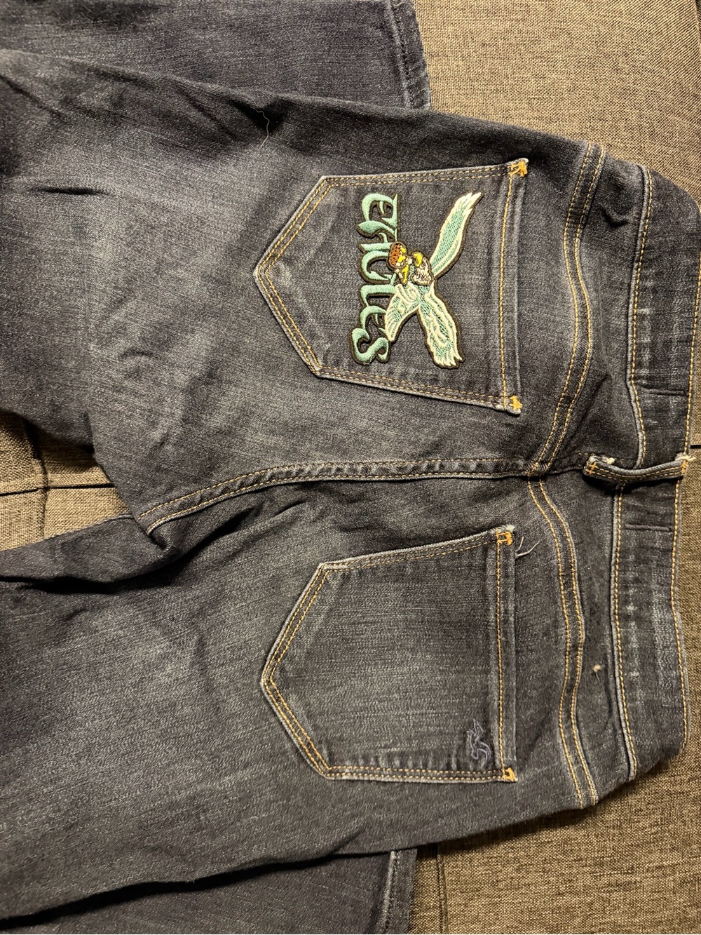 Hollister Dark Blue Skinny Jeans with Philadelphia Eagles patch.